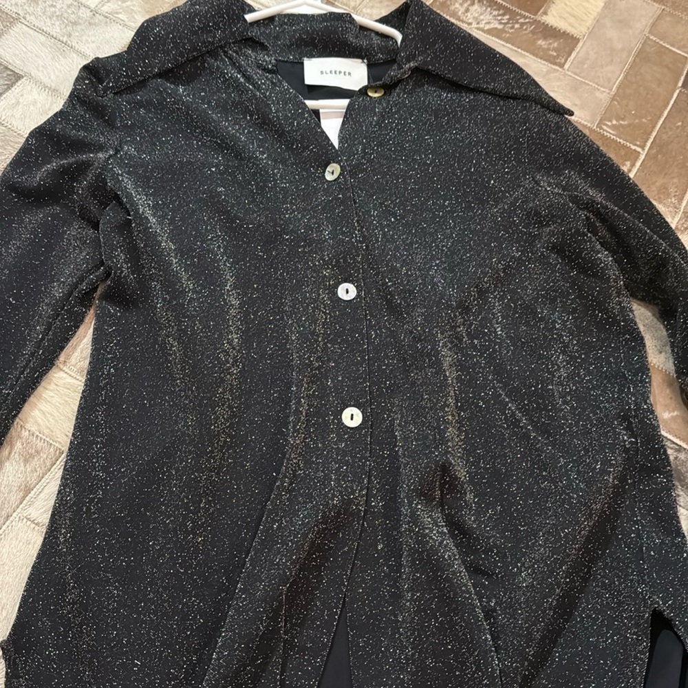SLEEPER Lurex Lounge Suit with Pants in Black